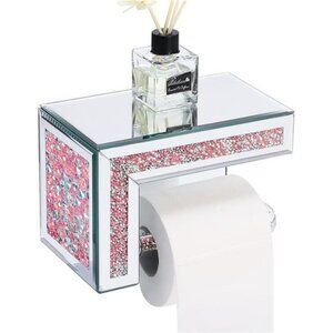 Pink Toilet Paper Holder Wall Mount Crystal Diamond Bathroom Decor Accessory